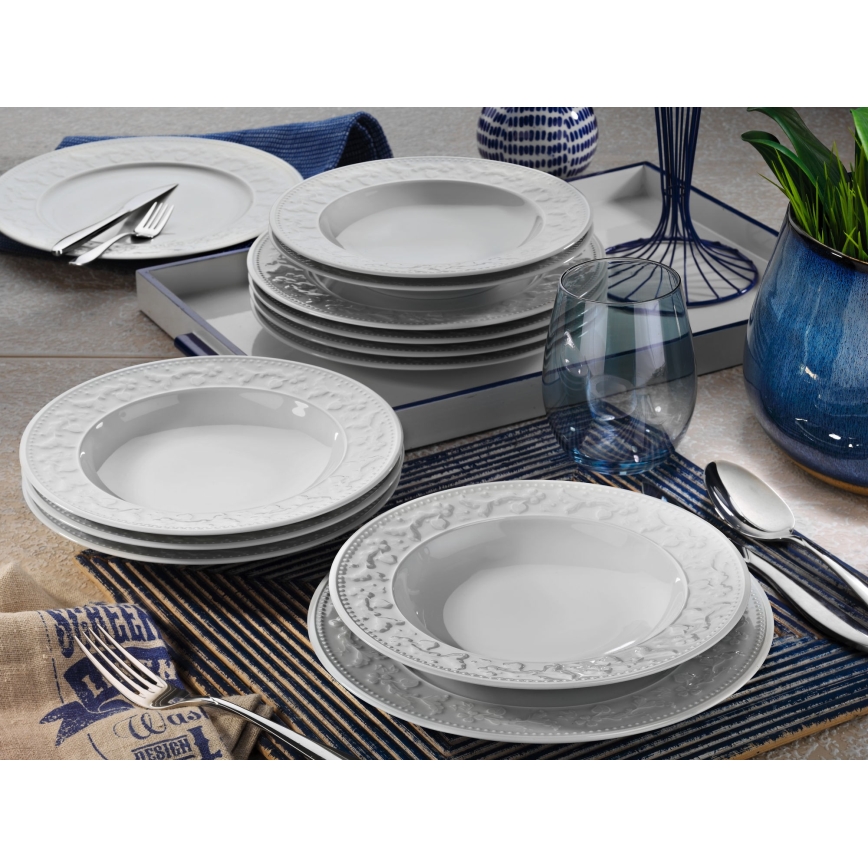 Service de table 24 pièces, blanc en porcelaine