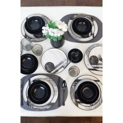 Service de table 24 pièces blanc/noir/grès