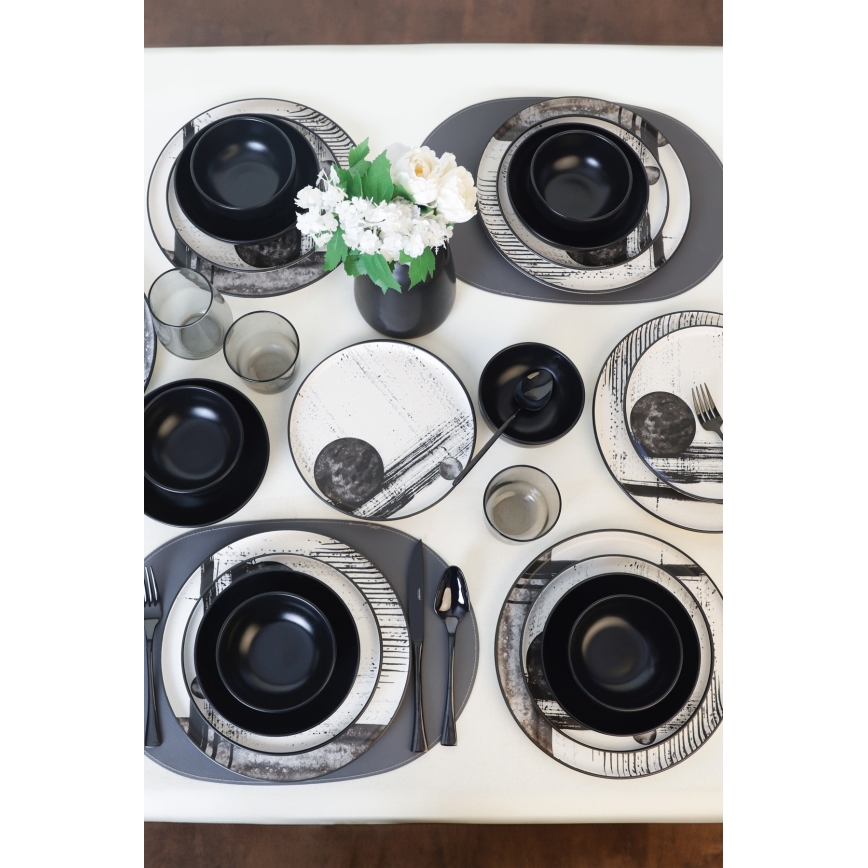 Service de table 24 pièces blanc/noir/grès