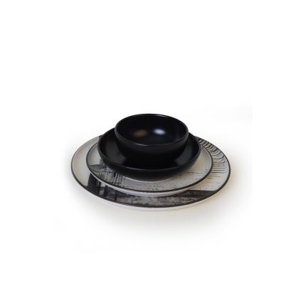 Service de table 24 pièces blanc/noir/grès