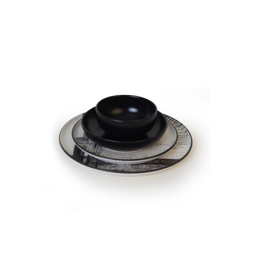 Service de table 24 pièces blanc/noir/grès