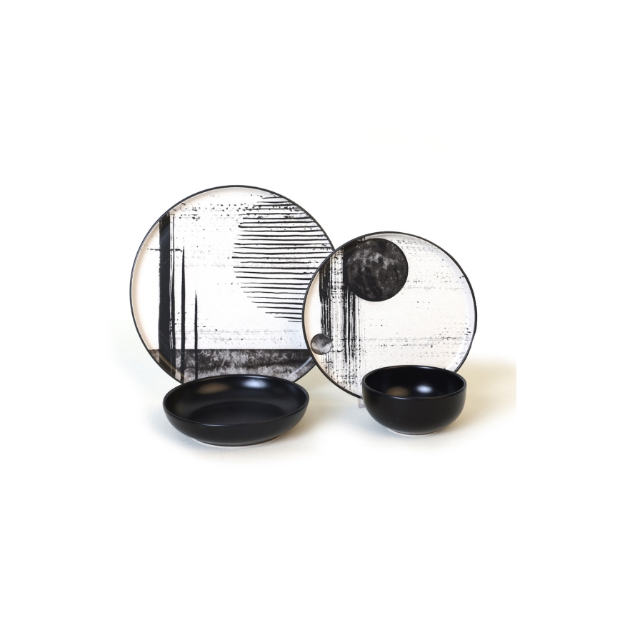 Service de table 24 pièces blanc/noir/grès