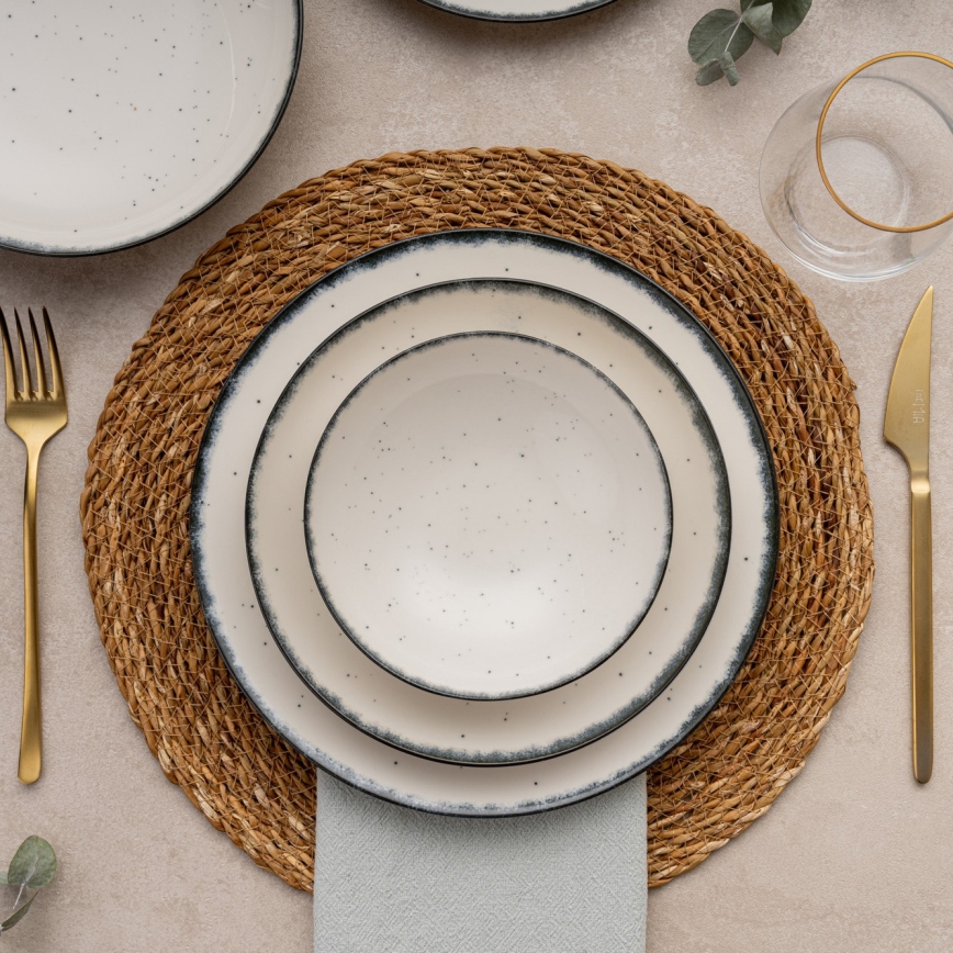 Service de table 24 pièces blanc/noir/porcelaine