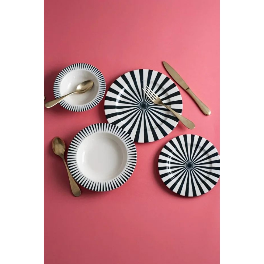 Service de table 24 pièces blanc/noir/porcelaine