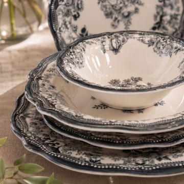 Service de table 24 pièces blanc/noir/porcelaine