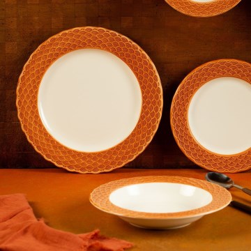 Service de table 24 pièces blanc/orange/porcelaine