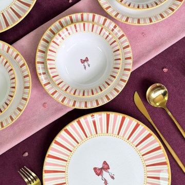 Service de table 24 pièces blanc/rose/doré/céramique