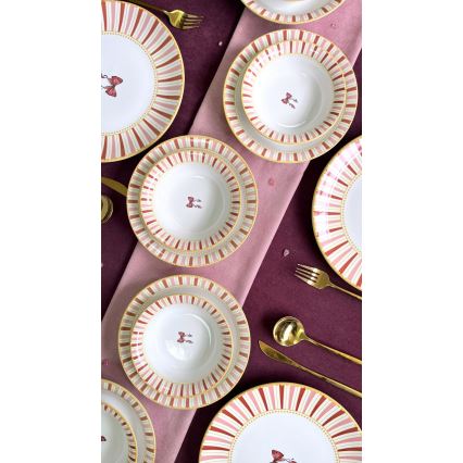 Service de table 24 pièces blanc/rose/doré/céramique