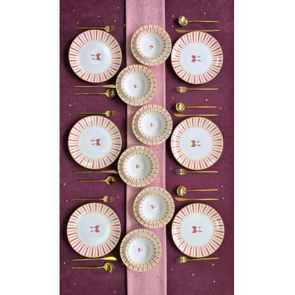 Service de table 24 pièces blanc/rose/doré/céramique