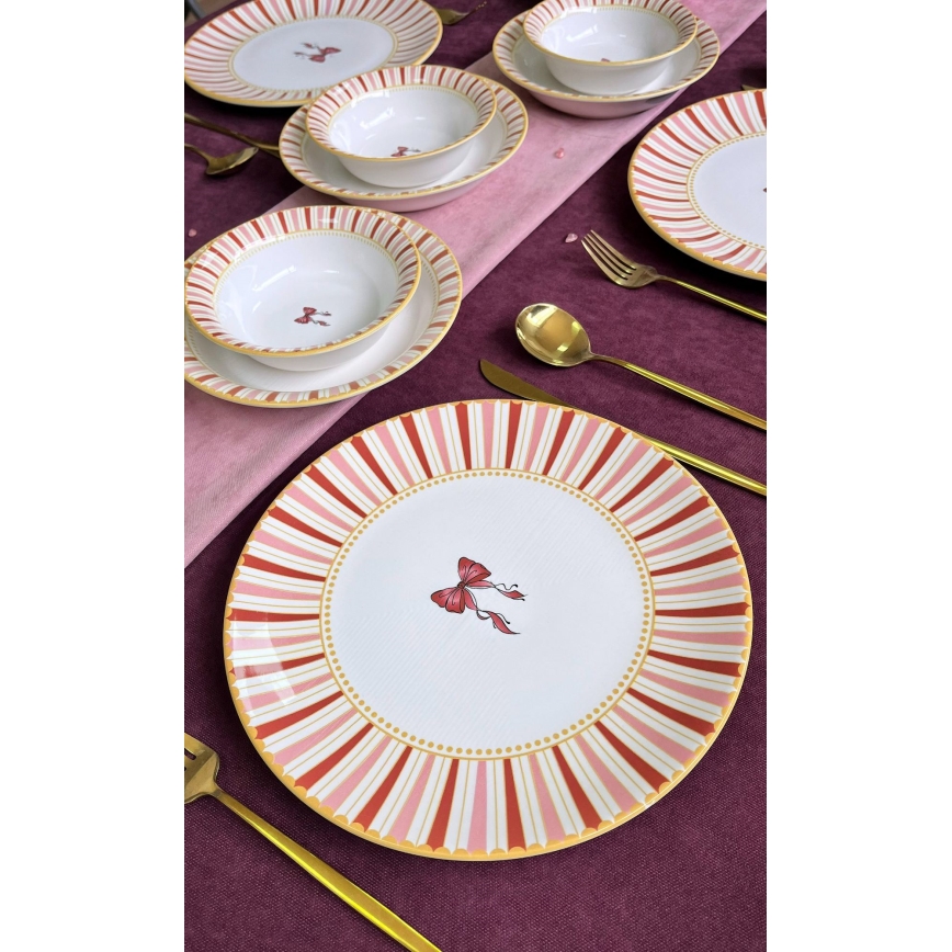 Service de table 24 pièces blanc/rose/doré/céramique