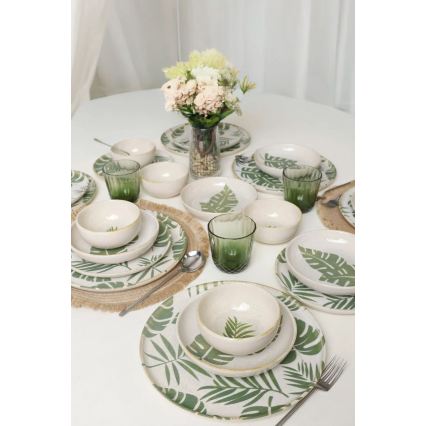 Service de table 24 pièces blanc/vert/céramique
