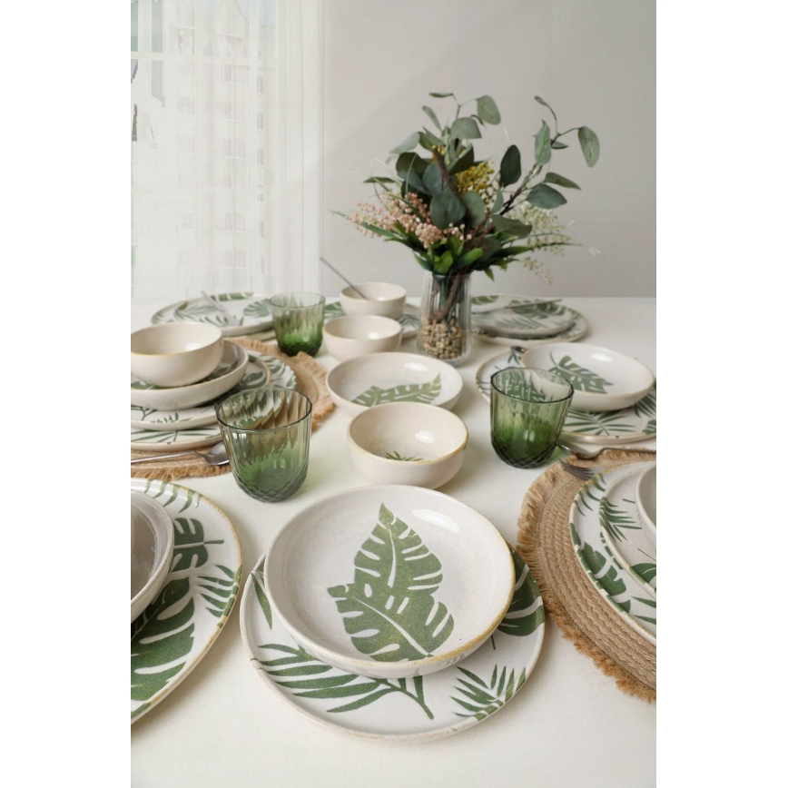 Service de table 24 pièces blanc/vert/céramique