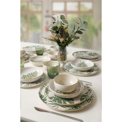 Service de table 24 pièces blanc/vert/céramique