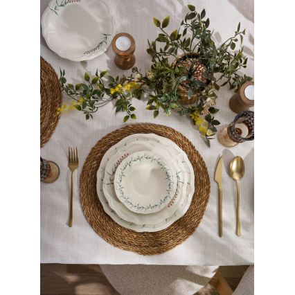 Service de table 24 pièces, blanc/vert, en porcelaine