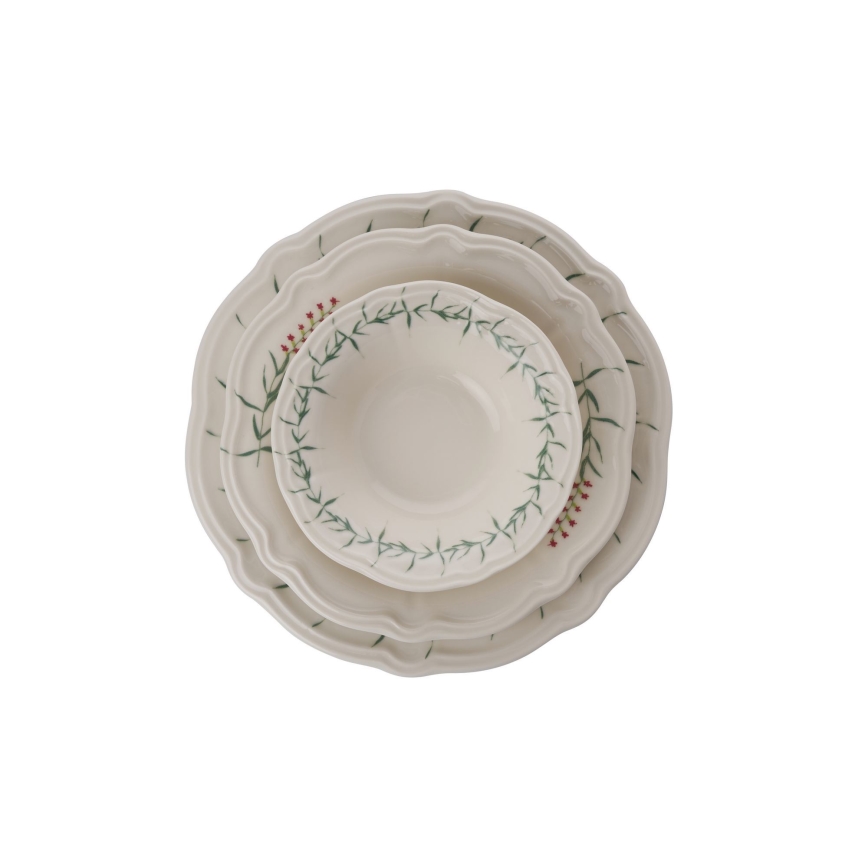 Service de table 24 pièces, blanc/vert, en porcelaine