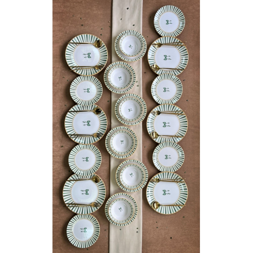 Service de table 24 pièces blanc/vert/or/céramique