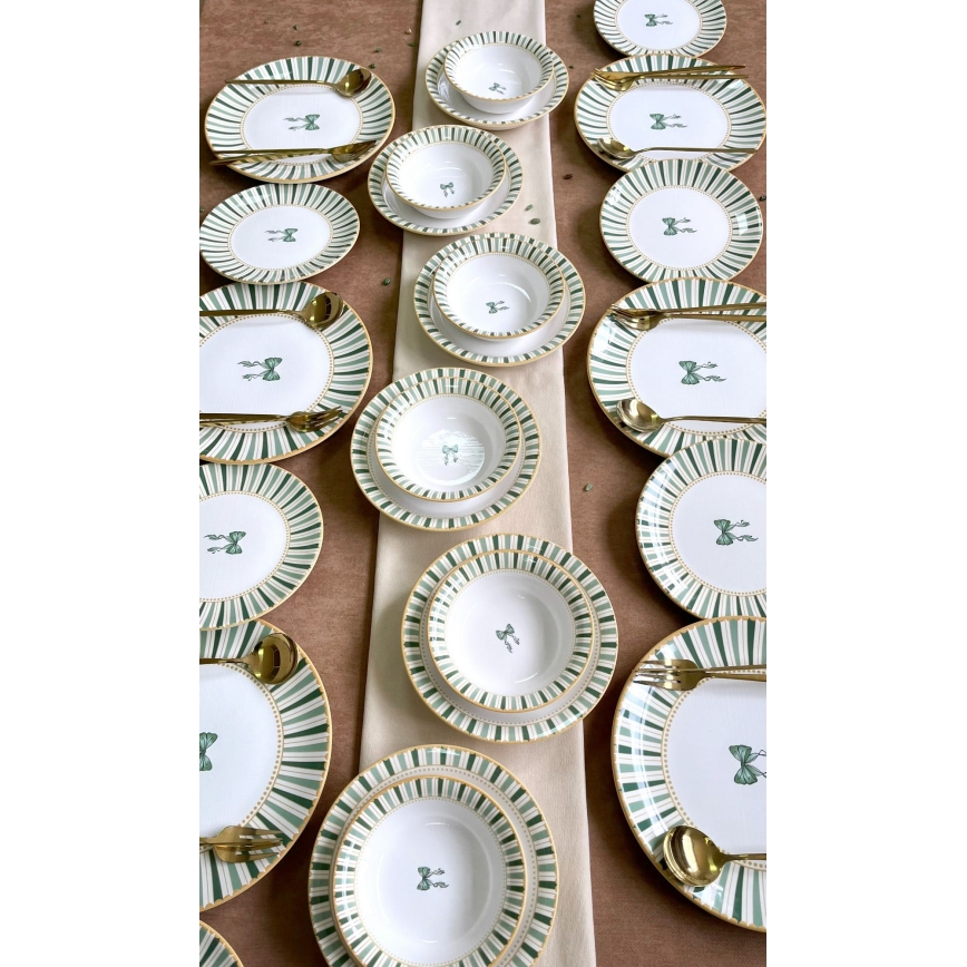 Service de table 24 pièces blanc/vert/or/céramique