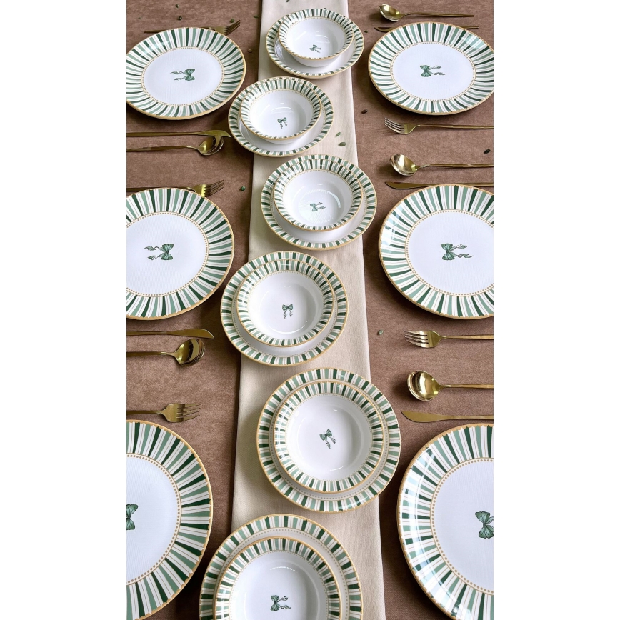 Service de table 24 pièces blanc/vert/or/céramique