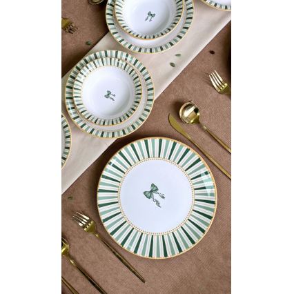 Service de table 24 pièces blanc/vert/or/céramique