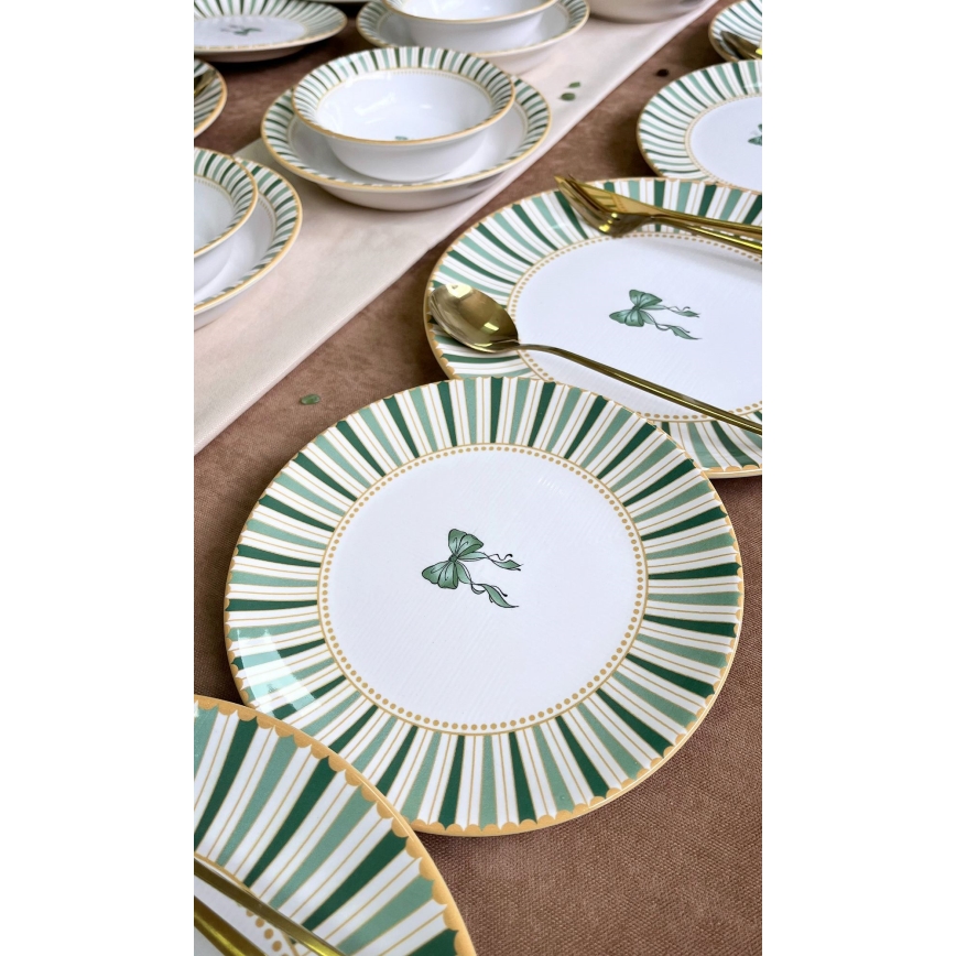 Service de table 24 pièces blanc/vert/or/céramique