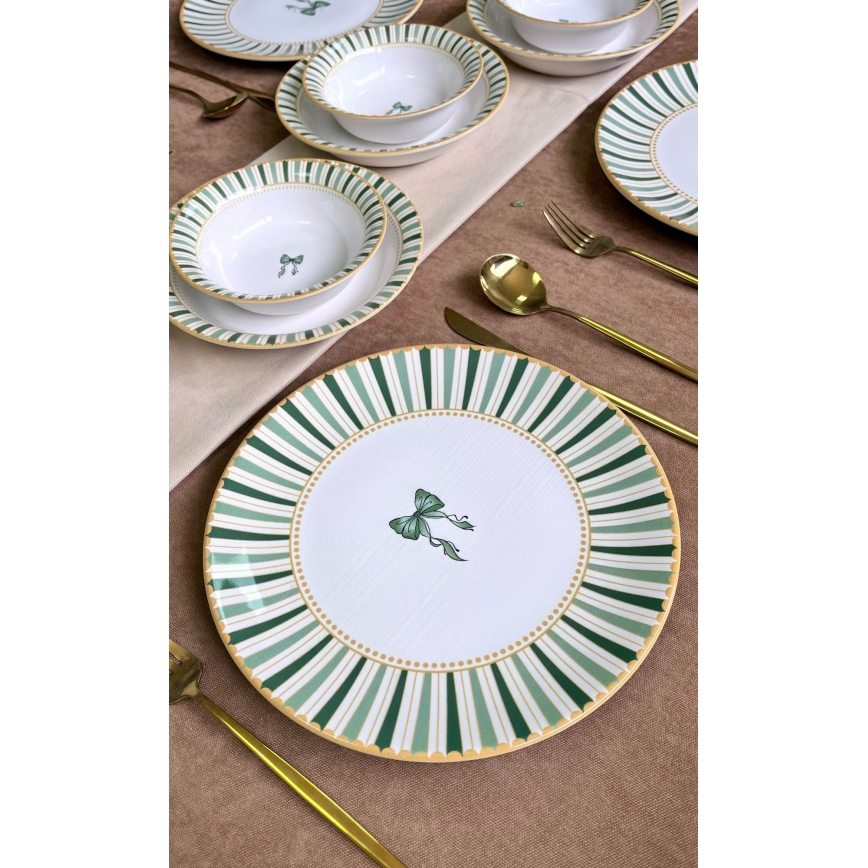 Service de table 24 pièces blanc/vert/or/céramique