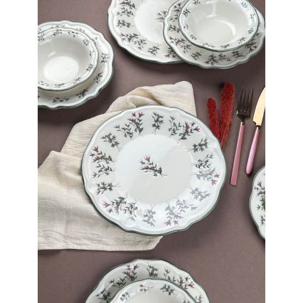 Service de table 24 pièces blanc/vert/porcelaine