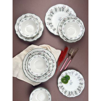 Service de table 24 pièces blanc/vert/porcelaine