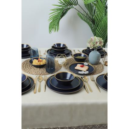 Service de table 24 pièces bleu/doré/céramique