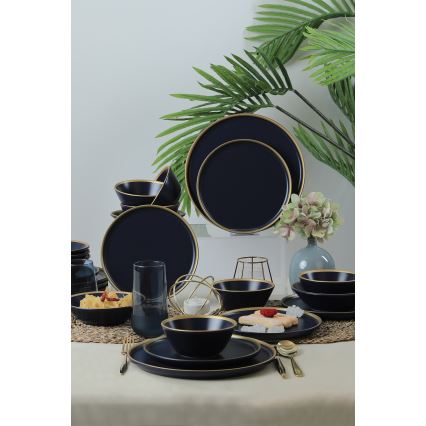 Service de table 24 pièces bleu/doré/céramique