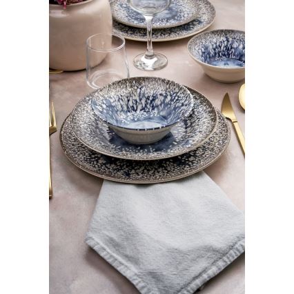 Service de table 24 pièces bleu/marron/céramique