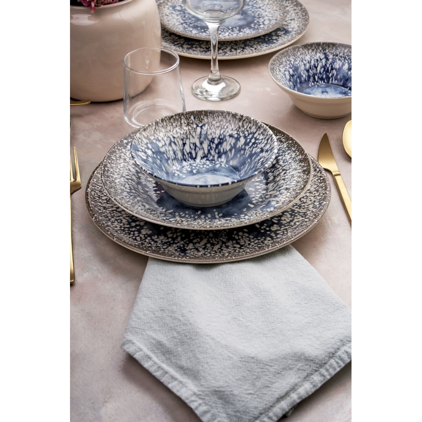 Service de table 24 pièces bleu/marron/céramique