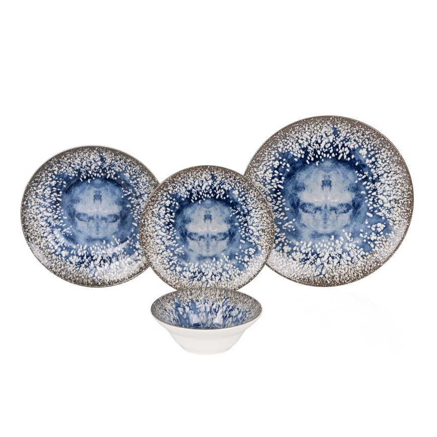 Service de table 24 pièces bleu/marron/céramique