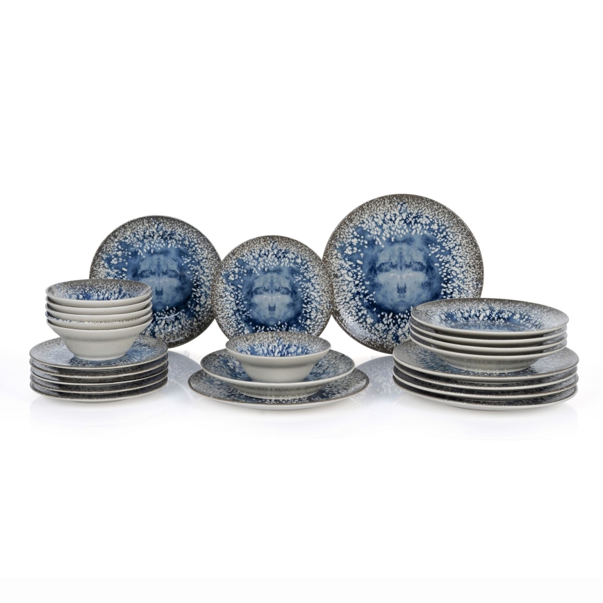 Service de table 24 pièces bleu/marron/céramique
