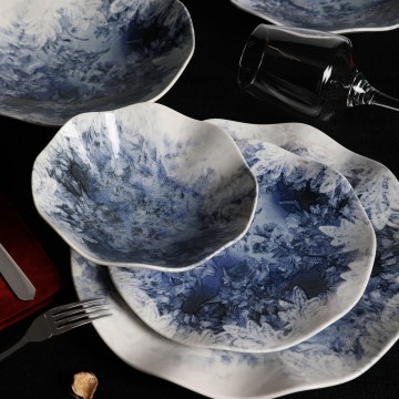 Service de table 24 pièces bleu/porcelaine