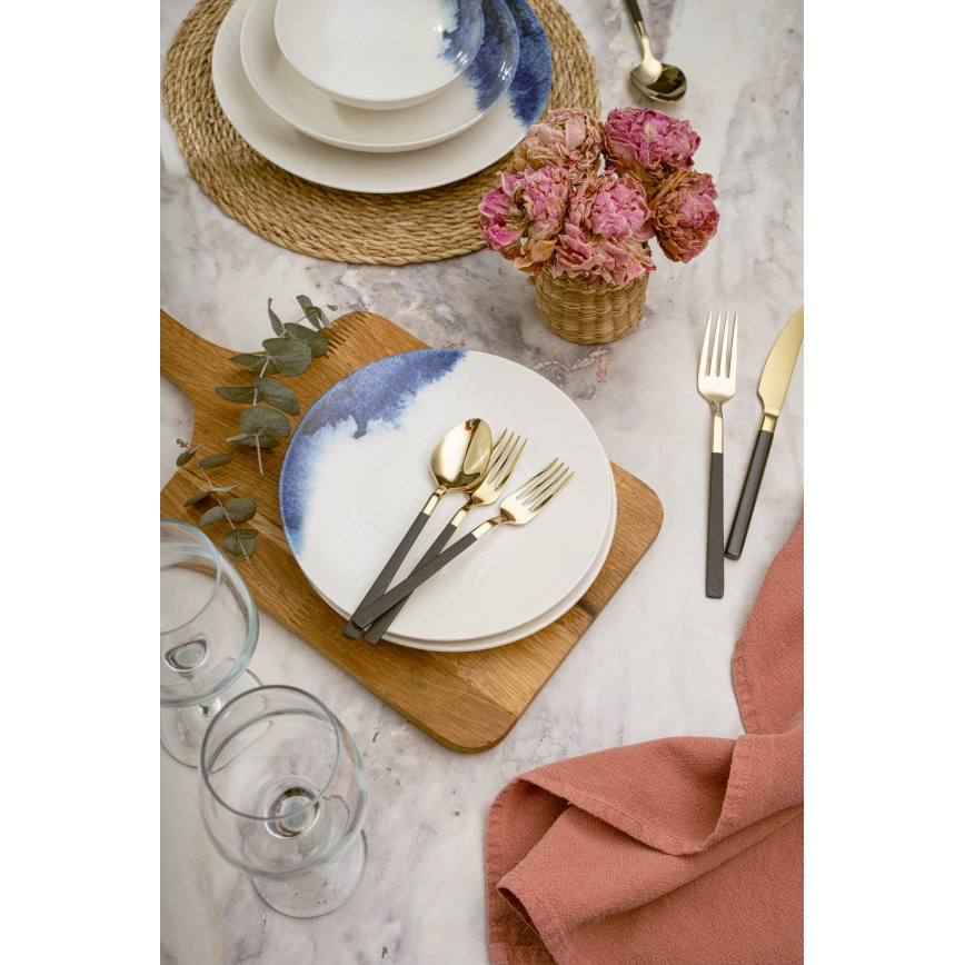 Service de table 24 pièces crème/bleu en porcelaine