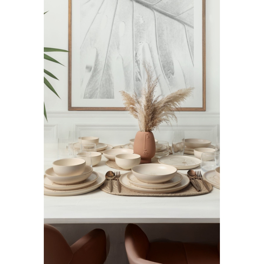 Service de table 24 pièces en céramique, beige