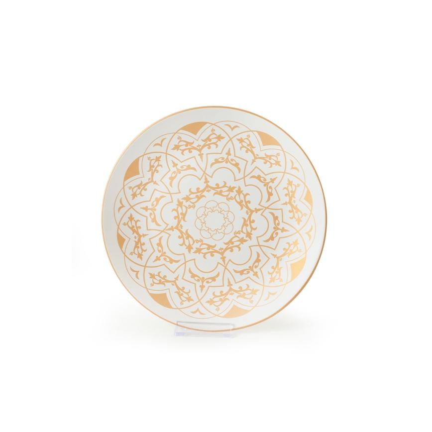 Service de table 24 pièces en céramique, blanc et doré