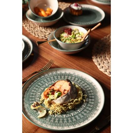 Service de table 24 pièces en grès, beige et vert