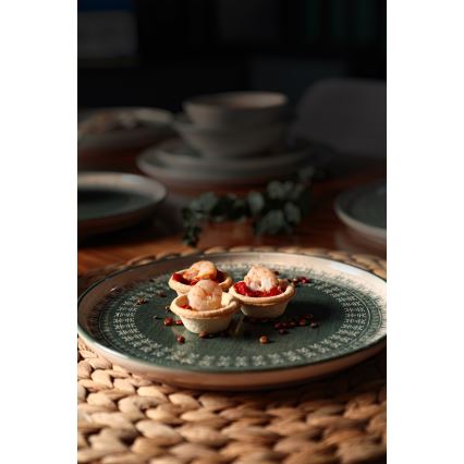 Service de table 24 pièces en grès, beige et vert