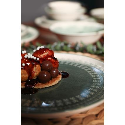 Service de table 24 pièces en grès, beige et vert