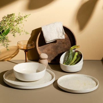 Service de table 24 pièces en porcelaine beige