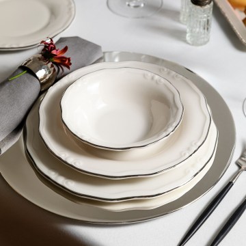 Service de table 24 pièces en porcelaine, blanc/argenté