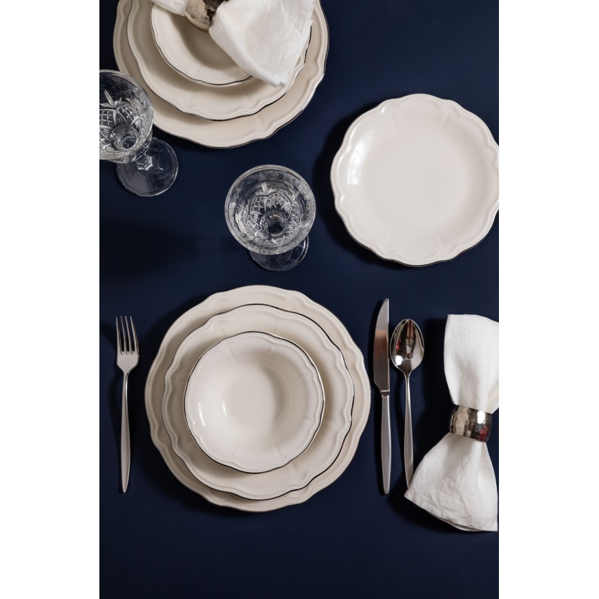 Service de table 24 pièces en porcelaine, blanc/argenté