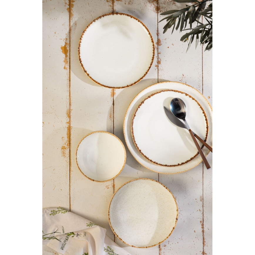 Service de table 24 pièces en porcelaine, blanc/beige