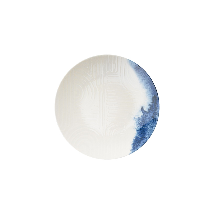 Service de table 24 pièces en porcelaine, blanc/bleu