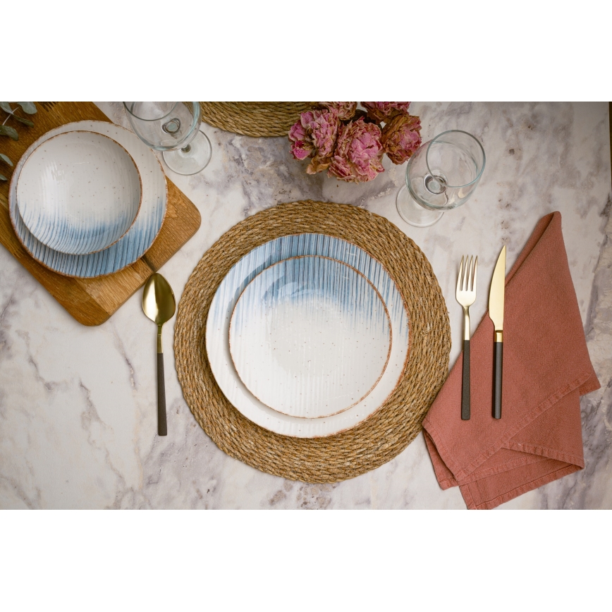 Service de table 24 pièces en porcelaine, blanc/bleu