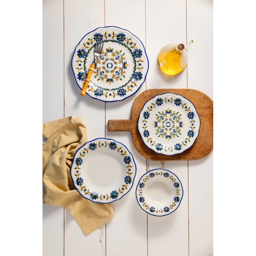 Service de table 24 pièces en porcelaine, blanc/bleu/jaune