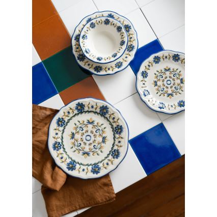 Service de table 24 pièces en porcelaine, blanc/bleu/jaune
