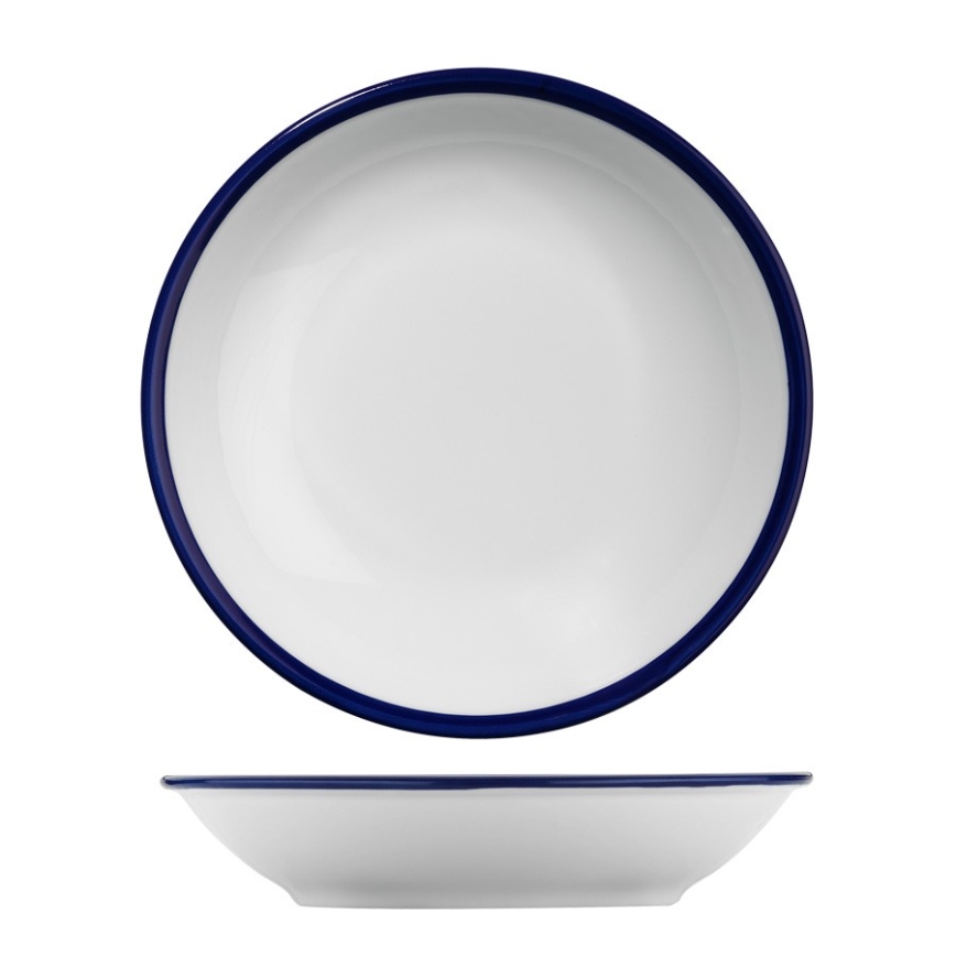 Service de table 24 pièces en porcelaine, blanc et bleu