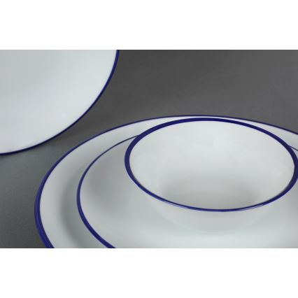 Service de table 24 pièces en porcelaine, blanc et bleu